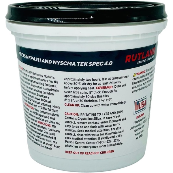Rutland Dry Mix - Mortero refractario, mampostería y cemento de ladrillo de fuego, no requiere curado por calor, gris oscuro, 2550F - Image 2