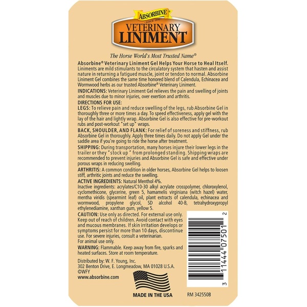 Absorbine - Linimento veterinario en gel, frotación analgésica tópica para el alivio del dolor muscular, dolor de articulaciones y artritis, presentación de 12 onzas - Image 2