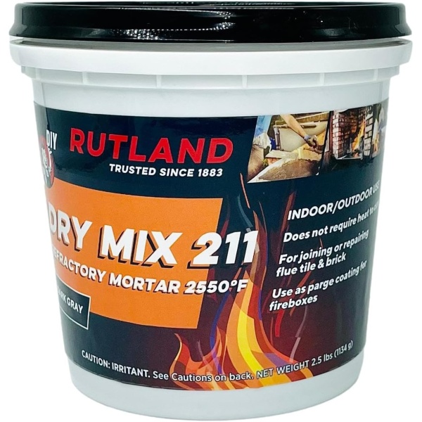 Rutland Dry Mix - Mortero refractario, mampostería y cemento de ladrillo de fuego, no requiere curado por calor, gris oscuro, 2550F