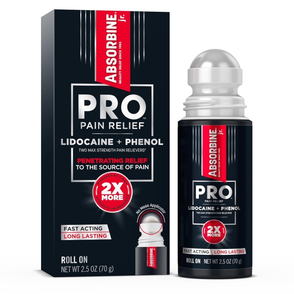 ABSORBINE JR. PRO - Lidocaína enrollable de máxima fuerza para aliviar rápidamente el dolor nervioso y muscular