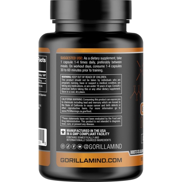 Gorilla Mode AR Carnitina 750mg Cápsulas – Receptor de andrógenos Upregulator / Aumenta la energía celular - Image 2
