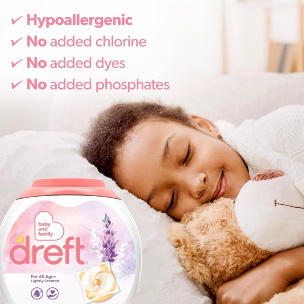 Dreft Paquete de lavandería Dreft Detergent Pacs, ligeramente perfumado, lavanda, compatible con HE, 45 unidades - Image 6
