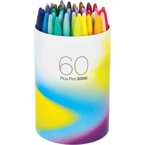 MONAMI Plus Pen 3000 bolígrafos de punta de fieltro, punta fina (0.016 in), para colorear, dibujar/diario, colores surtidos, paquete de 60