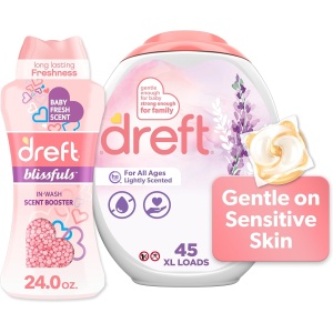 Dreft Paquete de lavandería Dreft Detergent Pacs, ligeramente perfumado, lavanda, compatible con HE, 45 unidades
