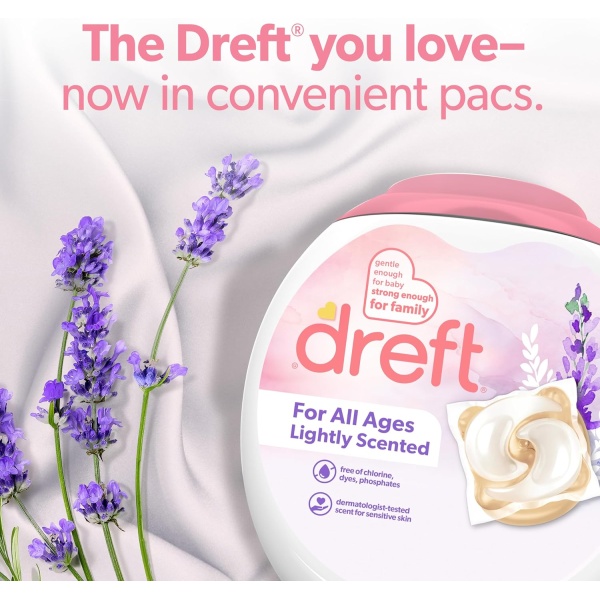 Dreft Detergente para ropa XL Pacs, aroma ligero, lavanda, 45 unidades - Image 2