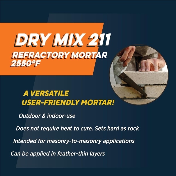 Rutland Dry Mix - Mortero refractario, mampostería y cemento de ladrillo de fuego, no requiere curado por calor, gris oscuro, 2550F - Image 3