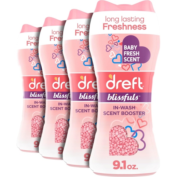 Dreft Blissfuls - Cuentas potenciadoras de aroma en lavado, aroma fresco para bebé, 9.1 onzas (paquete de 4)