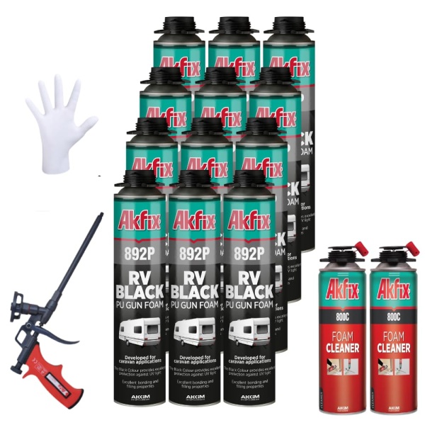 Akfix Kit de sellador de espuma en aerosol negro 892P (12 x 24 oz), aislamiento de espuma en aerosol resistente a los rayos UV, impermeable