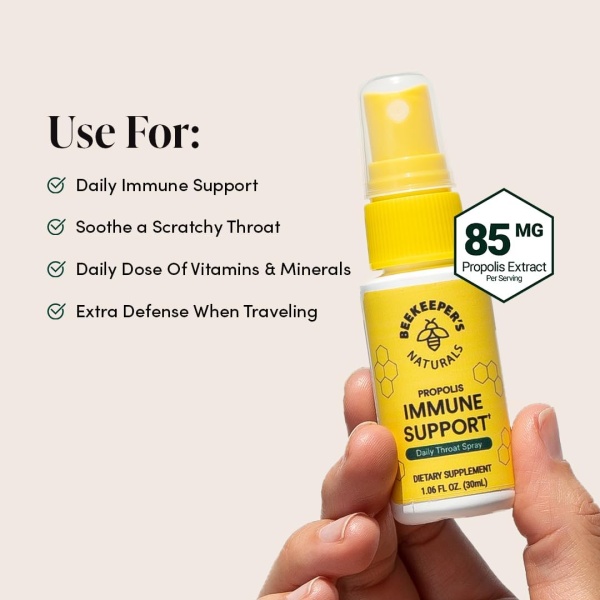 Beekeeper's Naturals - Spray de propóleo para garganta, 95% extracto de propóleos de abeja, apoyo inmunológico natural y alivio del dolor de garganta - Image 4