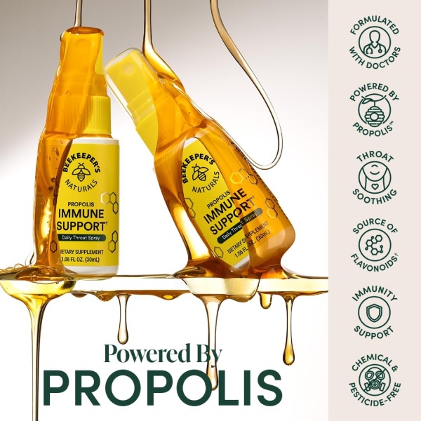 Beekeeper's Naturals - Spray de propóleo para garganta, 95% extracto de propóleos de abeja, apoyo inmunológico natural y alivio del dolor de garganta - Image 3