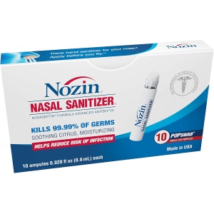 Nozin® Nasal Sanitizer® Antiséptico Popswab® Ampules Paquete de 10 unidades | Mata el 99.99% de los gérmenes | A base de alcohol 62%
