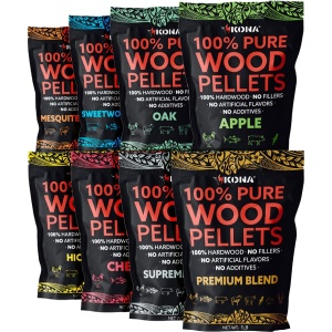 Kona Paquete variado de pellets de madera, diseñado para parrilla Ninja Woodfire al aire libre, horno de leña y ahumador, 8, bolsas resellables de 1 libra