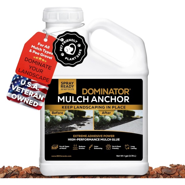 DOMINATOR Mulch Anchor - Pegamento de mantillo y estabilizador de grava de guisantes, listo para usar, dura hasta 2 años