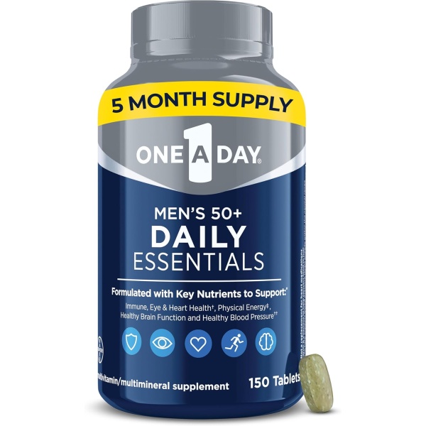 One A Day Multivitamínico para hombre 50+ Daily Essentials | Multivitamínico para hombres 50 Plus apoya la salud inmunológica