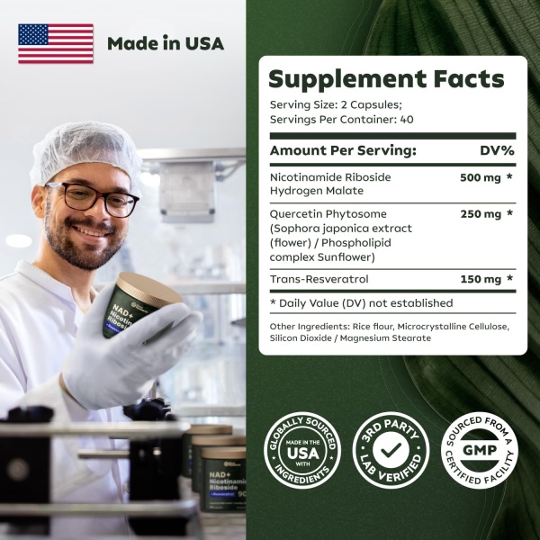 PacificCoast NutriLabs Reus Research NMN Suplemento alternativo – Ribosida de nicotinamida liposomal con resveratrol y quercetina - Image 4