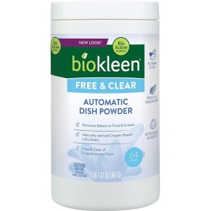 Biokleen Detergente para lavavajillas libre y transparente, 64 cargas, sin polvo, concentrado, fosfato y cloro, ecológico, no tóxico
