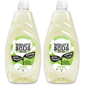 Molly's Suds Jabón líquido para platos | Ingredientes limpios y simples | Potencia de fregado extra | Aroma cítrico, 24 onzas – Paquete de 2