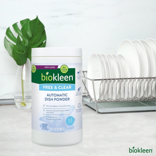 Biokleen Detergente para lavavajillas libre y transparente, 64 cargas, sin polvo, concentrado, fosfato y cloro, ecológico, no tóxico - Image 9