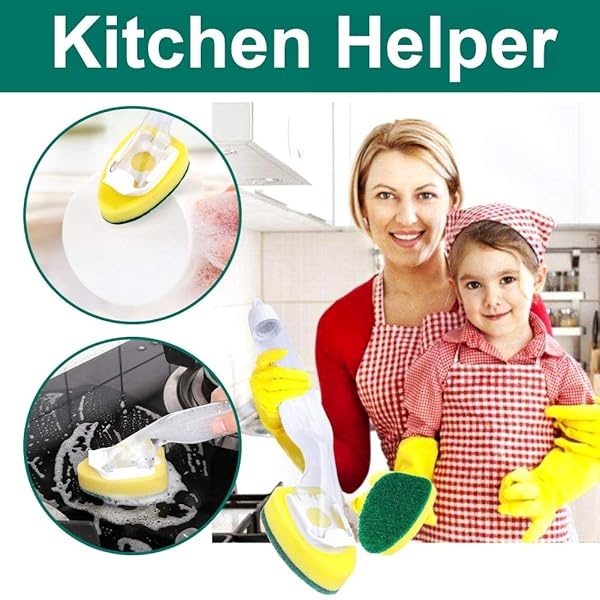 1 varita de plato y 12 cabezales de esponja de repuesto, resistente, antiarañazos y reemplazable esponja de repuesto con asa, cepillo para polvo de esponja limpia para fregadero de cocina, baño, suministros de limpieza - Image 4