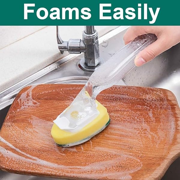 1 varita de plato y 12 cabezales de esponja de repuesto, resistente, antiarañazos y reemplazable esponja de repuesto con asa, cepillo para polvo de esponja limpia para fregadero de cocina, baño, suministros de limpieza - Image 5