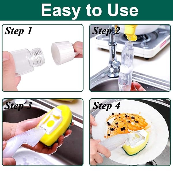 1 varita de plato y 12 cabezales de esponja de repuesto, resistente, antiarañazos y reemplazable esponja de repuesto con asa, cepillo para polvo de esponja limpia para fregadero de cocina, baño, suministros de limpieza - Image 6