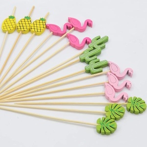 100 palillos de dientes elegantes para aperitivos, palillos de cóctel para decoración de fiesta de playa Luau Hawaii, suministros de fiesta de piscina de verano, pinchos de bambú para sándwich, hamburguesas y frutas, 4.7 pulgadas