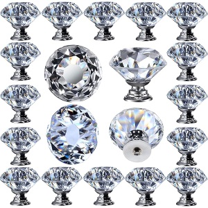 12 pomos de vidrio transparente de 30 mm para cajones de vidrio con base plateada con forma de diamante para armarios, aparadores, cajones, armarios, armarios y estanterías, decoración del hogar u