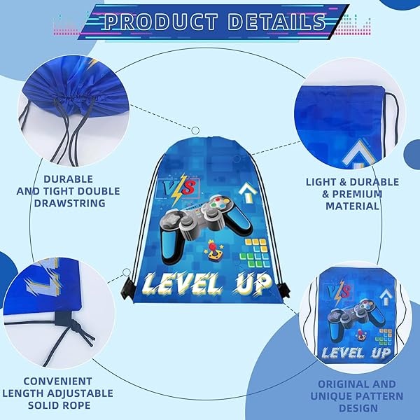 122 piezas de recuerdos de fiesta de videojuegos, recuerdos de fiesta de jugador para niños, incluye bolsas de cordón de 13 x 11 pulgadas, pulseras de pases VIP con cordones, llaveros, pegatinas de - Image 6