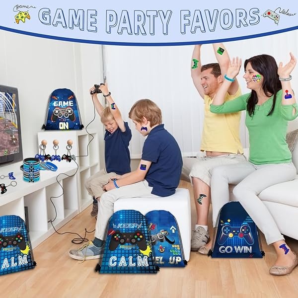 122 piezas de recuerdos de fiesta de videojuegos, recuerdos de fiesta de jugador para niños, incluye bolsas de cordón de 13 x 11 pulgadas, pulseras de pases VIP con cordones, llaveros, pegatinas de - Image 8