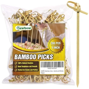 200 púas de cóctel de bambú de 6 pulgadas, palillos hechos a mano, palillos de cóctel, palillos de frutas para aperitivos, palillos de dientes elegantes para eventos y fiestas