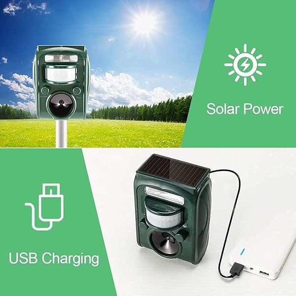 2021 - Repelente solar ultrasónico para ratas, ardillas, ciervos, mapache, mofeta, conejo, topo, perro, gato, impermeable, con detector de movimiento (verde) - Image 4