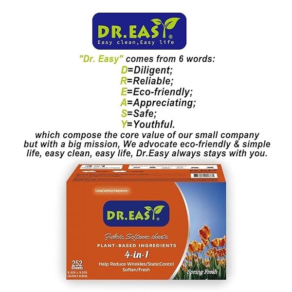 252 hojas de secado DR. EARY - Hojas suavizantes de tela con aroma fresco para piel sensible y lavandería, primavera y naranja fresca, 252 hojas - Image 3