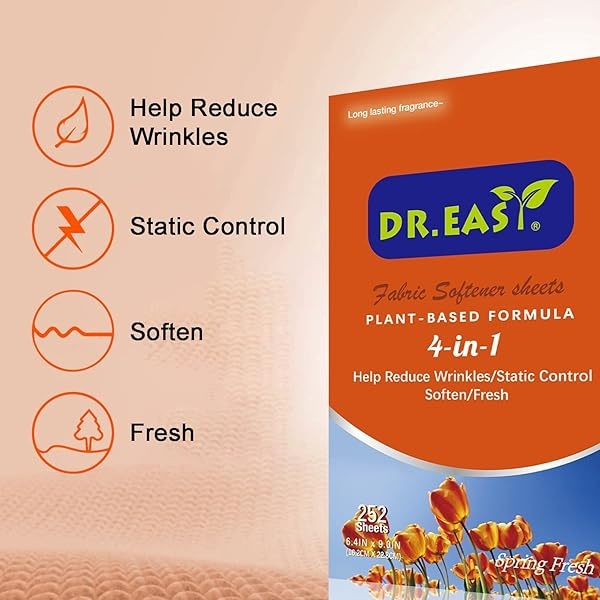 252 hojas de secado DR. EARY - Hojas suavizantes de tela con aroma fresco para piel sensible y lavandería, primavera y naranja fresca, 252 hojas - Image 8