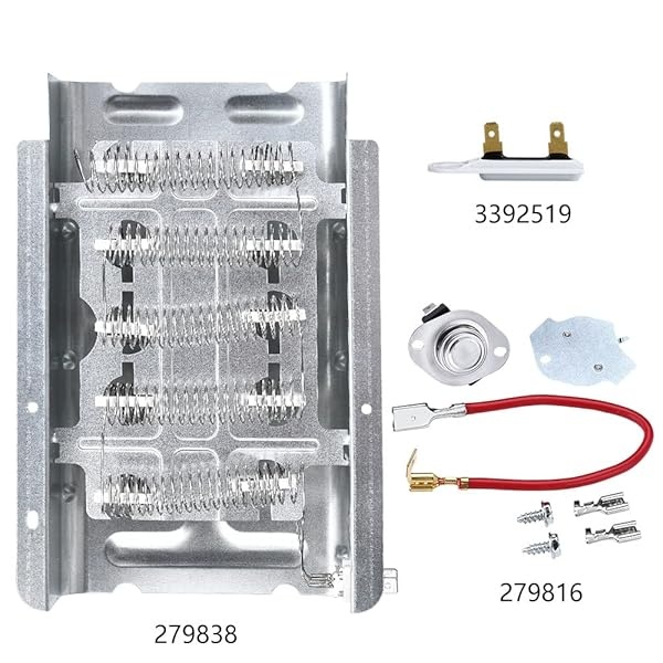 279838 Elemento calefactor de secadora y kit de termostato 279816 y fusible térmico 3392519 por Appliancemate Reemplazo para elemento calefactor de secadora Whirlpool con termostato Combo Pack Sustituye a 3398064 3403585 - Image 3