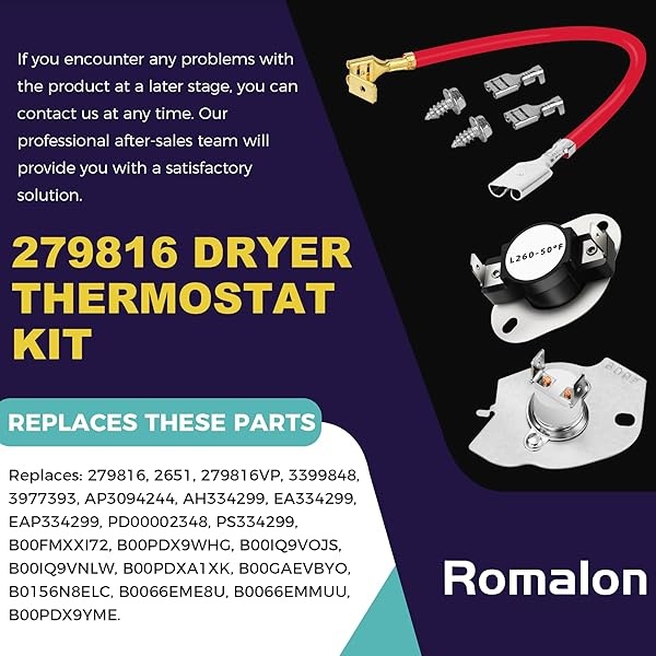 3387747 WP3387747 - Elemento de calefacción de secadora compatible con Whirlpool con kit de termostato 279816 y 279973 3392519 - Kit de fusibles de corte térmico para secadora - Image 5