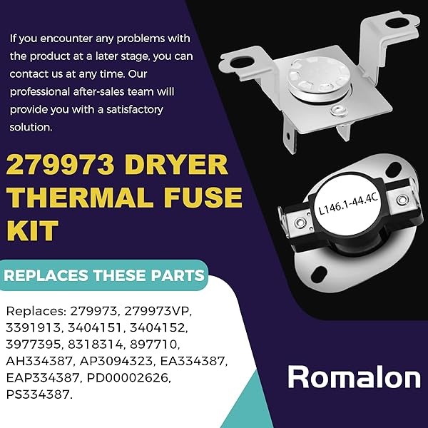 3387747 WP3387747 - Elemento de calefacción de secadora compatible con Whirlpool con kit de termostato 279816 y 279973 3392519 - Kit de fusibles de corte térmico para secadora - Image 6