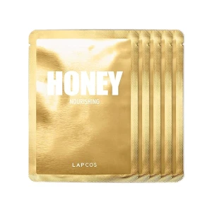 5 Mascarillas Faciales Honey de Lapcos. Lujoso Cuidado de la Piel con Extracto de Miel, Hialuronato de Sodio y Flor Amarilla para Hidratar, Desintoxicar y Nutrir y la Piel Facial
