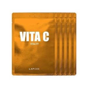 5 Mascarillas Faciales Vita C de Lapcos. Lujoso Cuidado de la Piel con esencia de Vitamina C, Espino Amarillo y Hierba de Limón para Iluminar, Rejuvenecer y Revitalizar la Piel Facial