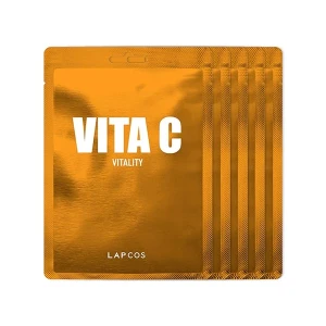 5 Mascarillas Faciales Vita C de Lapcos. Lujoso Cuidado de la Piel con esencia de Vitamina C, Espino Amarillo y Hierba de Limón para Iluminar, Rejuvenecer y Revitalizar la Piel Facial