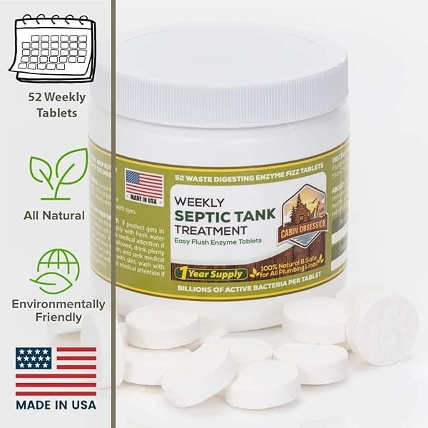 52 tabletas semanales de tratamiento de tanque séptico Fizz – Tabs de inodoro fácil descarga con miles de millones de bacterias activas por tablet – 1 año de suministro – 100% natural y seguro para todas las líneas de fontanería y drenaje - Image 4