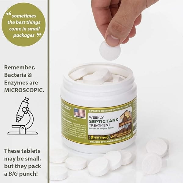 52 tabletas semanales de tratamiento de tanque séptico Fizz – Tabs de inodoro fácil descarga con miles de millones de bacterias activas por tablet – 1 año de suministro – 100% natural y seguro para todas las líneas de fontanería y drenaje - Image 5