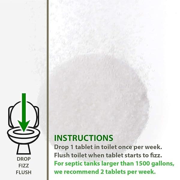 52 tabletas semanales de tratamiento de tanque séptico Fizz – Tabs de inodoro fácil descarga con miles de millones de bacterias activas por tablet – 1 año de suministro – 100% natural y seguro para todas las líneas de fontanería y drenaje - Image 6