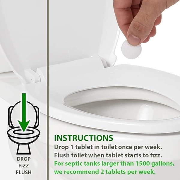 52 tabletas semanales de tratamiento de tanque séptico Fizz – Tabs de inodoro fácil descarga con miles de millones de bacterias activas por tablet – 1 año de suministro – 100% natural y seguro para todas las líneas de fontanería y drenaje - Image 7