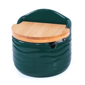 77L Azucarero de cerámica con cuchara de azúcar y tapa de bambú para el hogar y la cocina, diseño moderno, 8.58 onzas líquidas