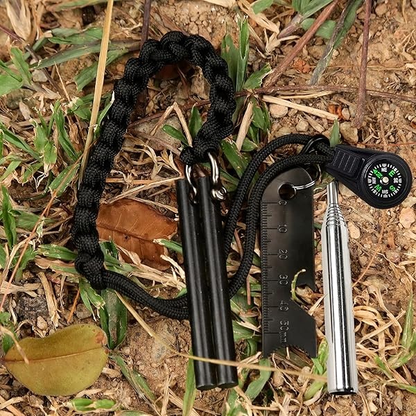 8 en 1 Ferro Rod Starter-Ferrocerium Flint Striker, una herramienta de kit de supervivencia de emergencia, incluyendo barra de longitud total de 6.3 pulgadas (2 x 3.15 pulgadas), cordón de paracaídas de 1.8 m, un golpeador multiherramienta, un tubo de fuego y brújula - Image 4