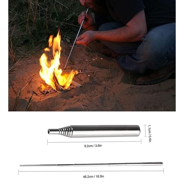 8 en 1 Ferro Rod Starter-Ferrocerium Flint Striker, una herramienta de kit de supervivencia de emergencia, incluyendo barra de longitud total de 6.3 pulgadas (2 x 3.15 pulgadas), cordón de paracaídas de 1.8 m, un golpeador multiherramienta, un tubo de fuego y brújula - Image 8