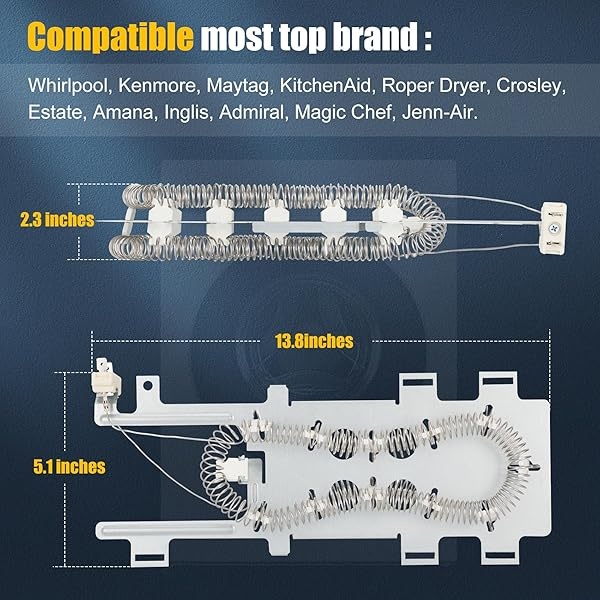 8544771 - Elemento de calefacción para secadora, corte de termostato 279816, fusible térmico para secadora 279973 3392519, compatible con maytag, kenmore, cocina, bañera de hidromasaje y más - Image 9