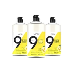 9 Elements Jabón líquido para lavavajillas, limpiador de vinagre con aroma de limón, 3 unidades x botellas de 16 onzas