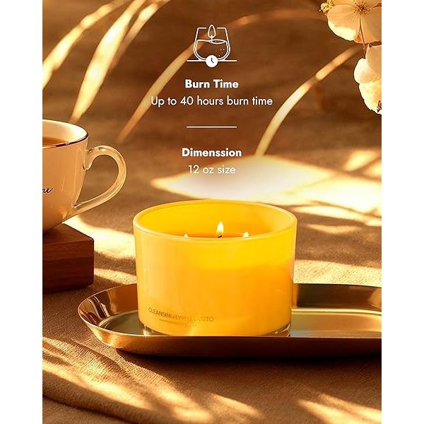 96NORTH - Vela de lujo de Palo Santo | Vela grande de 3 mechas | Hasta 50 horas de tiempo de combustión | Cera de soja 100% natural | Velas estéticas de aromaterapia relajantes | Regalo de - Image 4