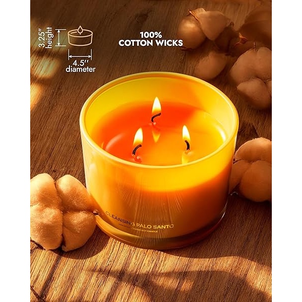 96NORTH - Vela de lujo de Palo Santo | Vela grande de 3 mechas | Hasta 50 horas de tiempo de combustión | Cera de soja 100% natural | Velas estéticas de aromaterapia relajantes | Regalo de - Image 6